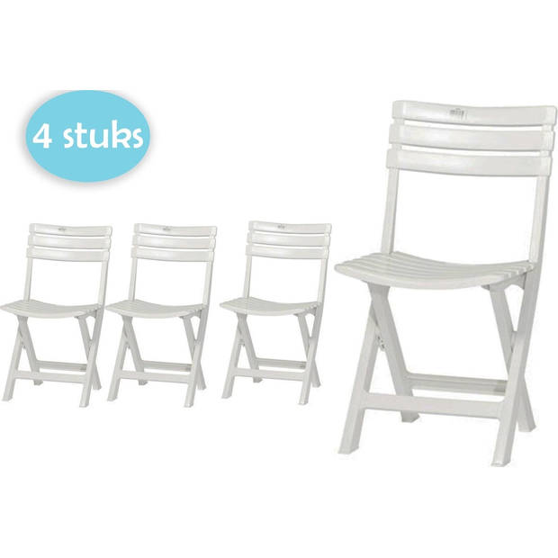 4 Pieces of white plastic folding chairs for indoors or outdoors White Garden chair Bistro chair Balcony chair