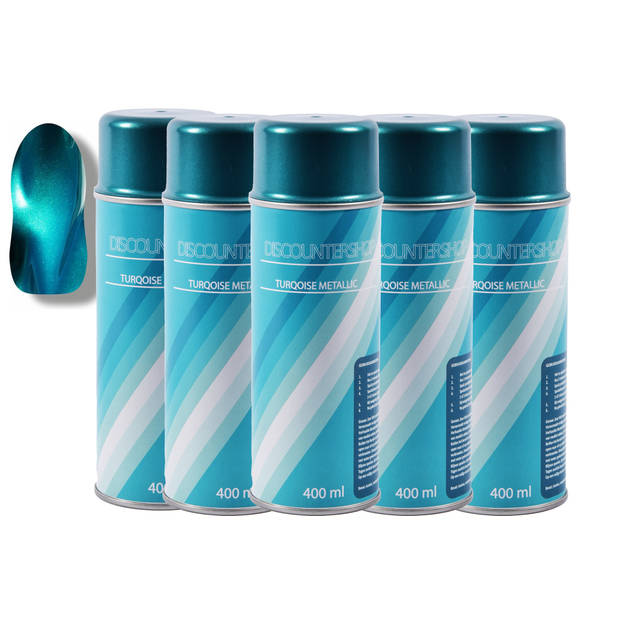 5x Spuitverf Spuitlak Spuitbus turquoise metallic 3010 / 2125 Vernis Sneldrogend Transparant Binnen &