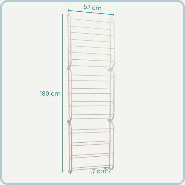 Nordix Schoenenrek - Hangend - Schoenen opbergsysteem - Geschikt voor 36 paar Schoenen - Wit - 52x180x17cm - IJzer