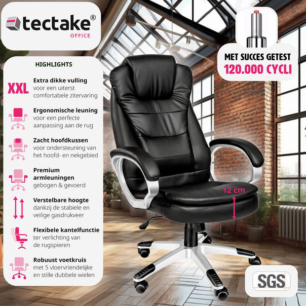 tectake - Luxe Design Bureaustoel - Zwart - Kunstleer - 400578