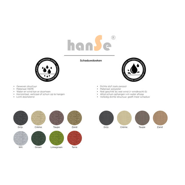 hanSe® Schaduwdoek Vierkant Waterafstotend 5x5 m Zonnedoek Taupe