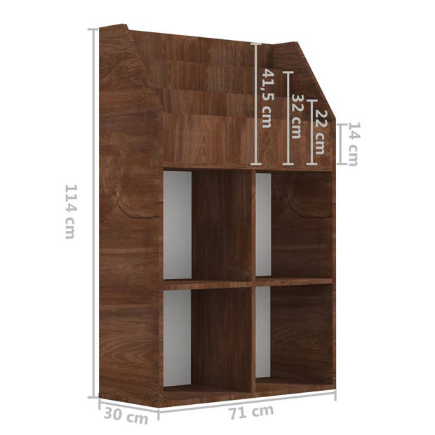 vidaXL Kindertijdschriftenrek 71x30x114 cm bewerkt hout bruineiken