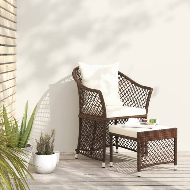 vidaXL 2-delige Loungeset met kussens poly rattan bruin