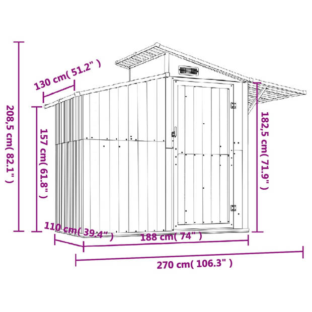 vidaXL Tuinschuur 270x130x208,5 cm gegalvaniseerd staal groen