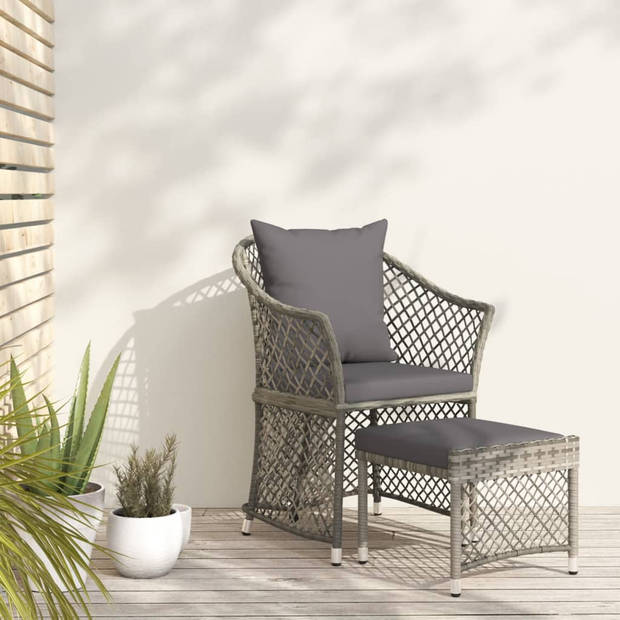 vidaXL 2-delige Loungeset met kussens poly rattan grijs