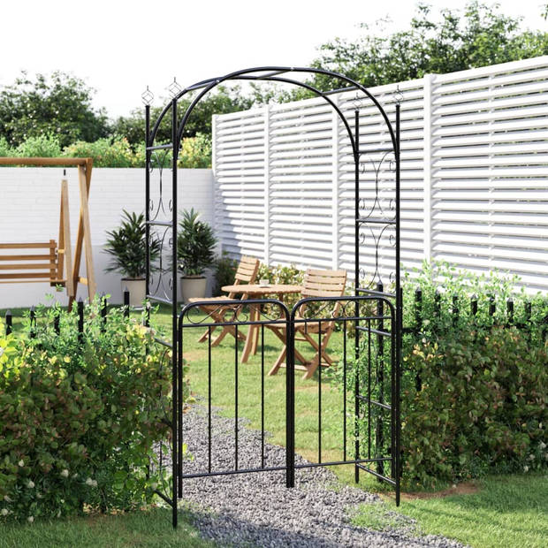 vidaXL Tuinboog met poort 108x45x235 cm staal zwart