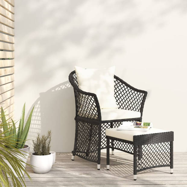 vidaXL 2-delige Loungeset met kussens poly rattan zwart