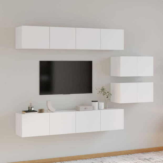 The Living Store TV-meubelset - Hoogglans wit - 4x 80x30x30 cm - 2x 60x30x30 cm