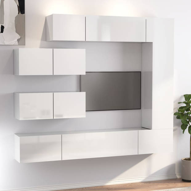 "The Living Store TV meubelset - hoogglans wit - 80x30x30cm / 30.5x30x110cm / 100x30x30cm"