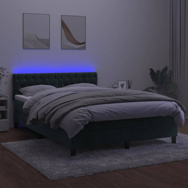 vidaXL Boxspring met matras en LED fluweel donkergroen 140x200 cm