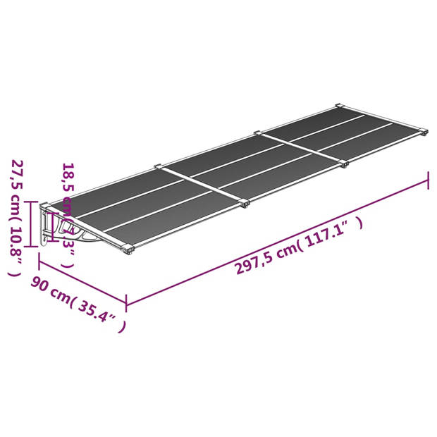 vidaXL Deurluifel 297,5x90 cm polycarbonaat zwart