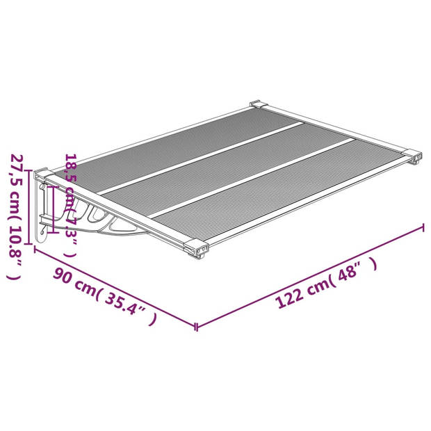 vidaXL Deurluifel 122x90 cm polycarbonaat grijs en transparant