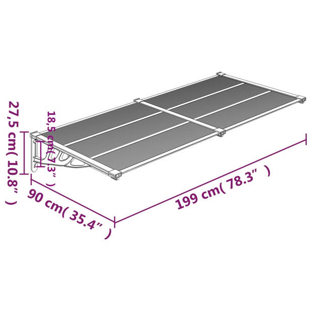 vidaXL Deurluifel 199x90 cm polycarbonaat grijs en transparant