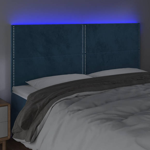 vidaXL Hoofdbord LED 200x5x118/128 cm fluweel donkerblauw