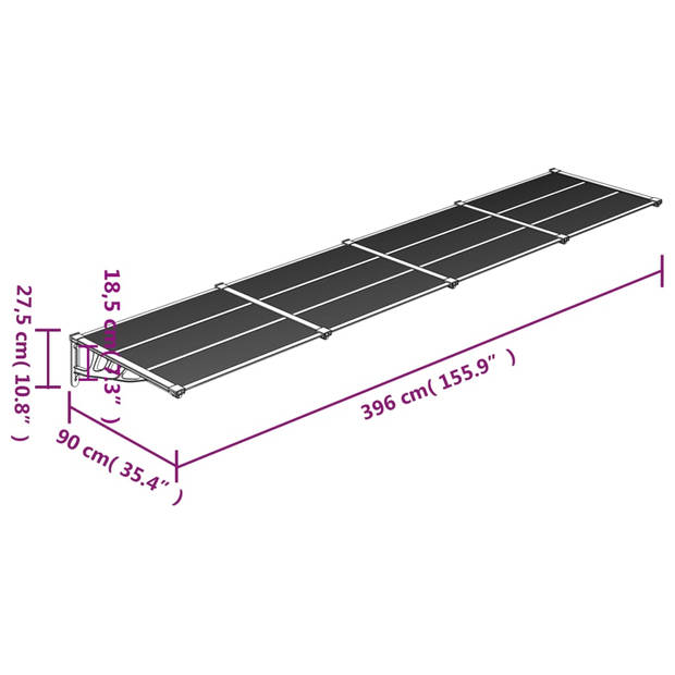 vidaXL Deurluifel 396x90 cm polycarbonaat zwart en transparant