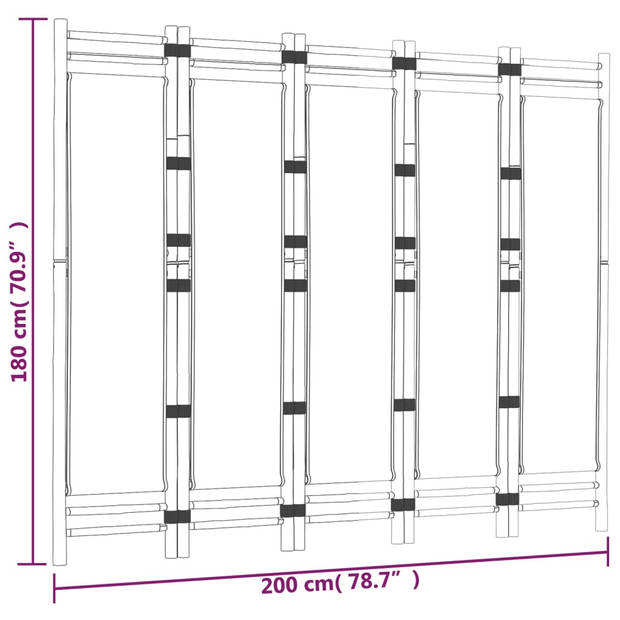 vidaXL Kamerscherm 5-panelen inklapbaar 200 cm bamboe en canvas