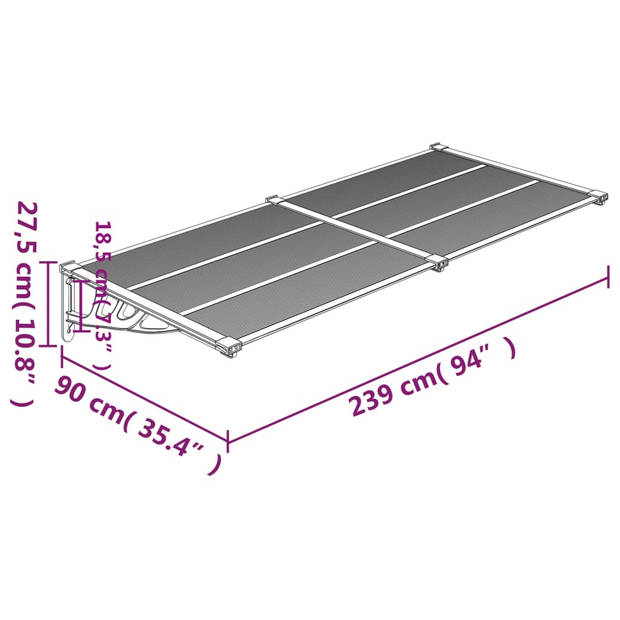 vidaXL Deurluifel 239x90 cm polycarbonaat zwart