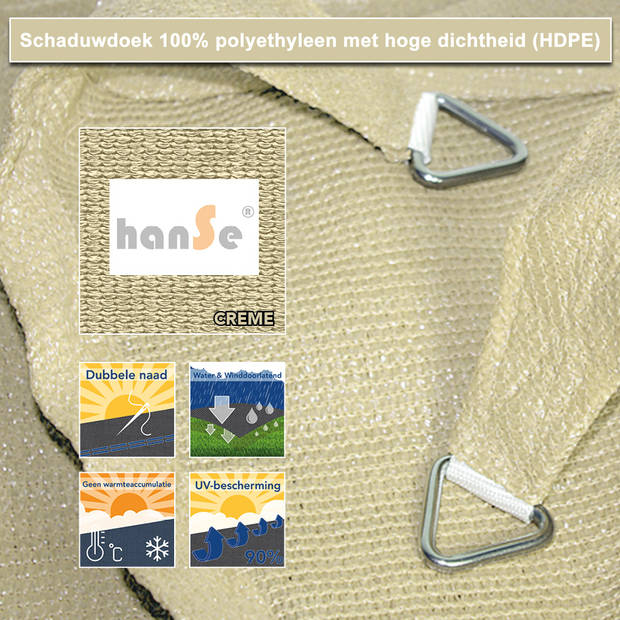 hanSe® Schaduwdoek Trapezium Waterdoorlatend 3/4x3 m Zonnedoek Creme