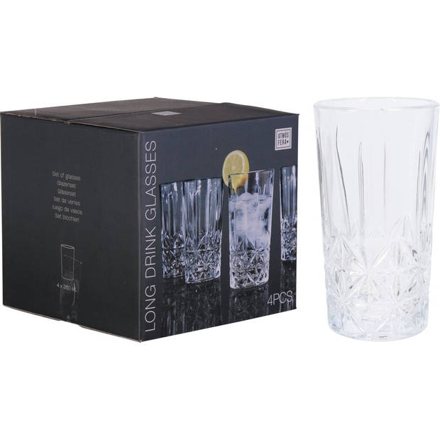 JAP Kristallen Longdrinkglazen set van 4 - 260ml - Drinkglas transparant