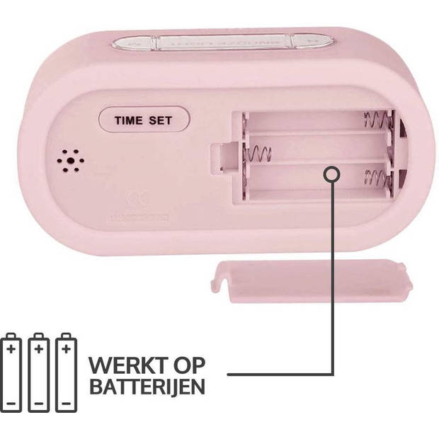 JAP AP17 digitale wekker - Stevige alarmklok - Met snooze en verlichtingsfunctie - Rubber - Pastelle roze