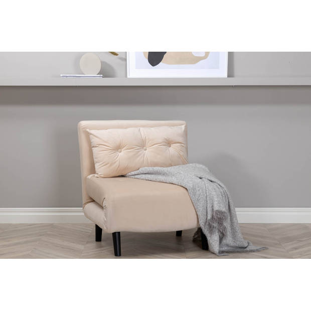 Vicky slaapbank ,fauteuil velours beige.