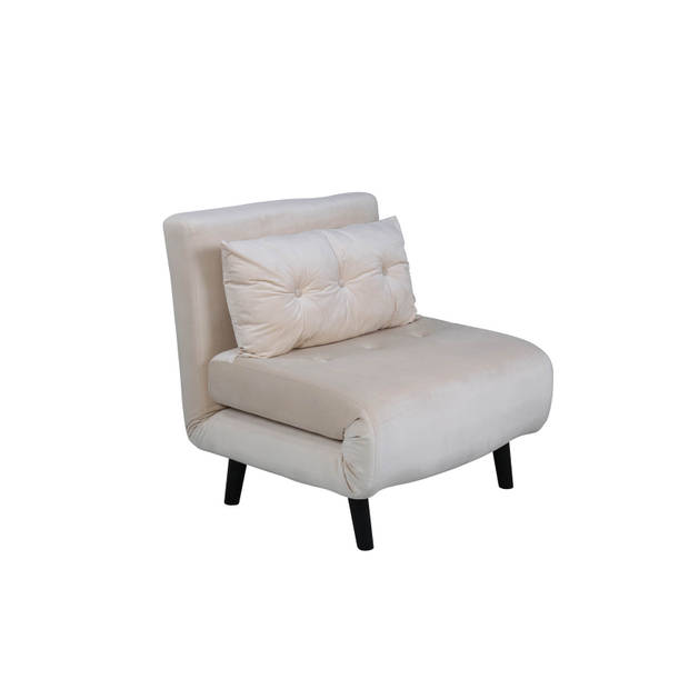 Vicky slaapbank ,fauteuil velours beige.