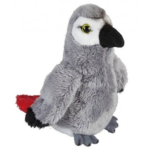 Ravensden Pluche grijze roodstaartpapegaai knuffel - 15 cm - Papegaaien vogel knuffels - Vogel knuffels