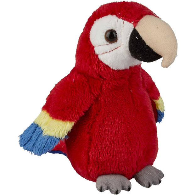 Tropische vogels pluche knuffels 2x stuks - Rode Macaw Papegaai en Toekan van 15 cm - Vogel knuffels