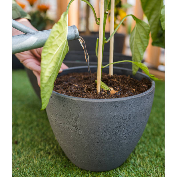 Ter Steege Bloempot/plantenpot - buiten - antraciet - D43/H33 cm - kunststof/steenmix - Plantenpotten