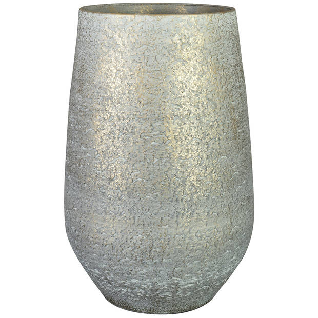 Ter Steege Bloempot/plantenpot hoog - binnen - metallic zilvergrijs - D23/H36 cm - keramiek - Plantenpotten