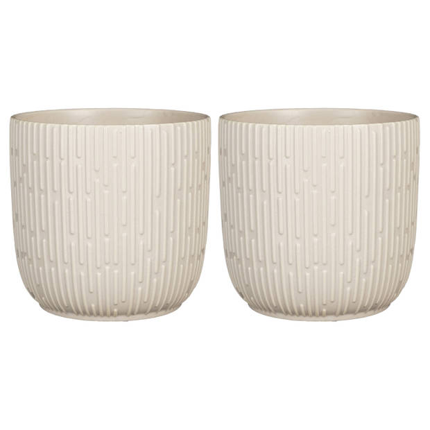 2x Stuks Plantenpot/bloempot keramiek mat wit stripes patroon - D19/H18 cm - Plantenpotten