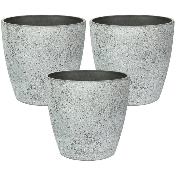 Ter Steege Bloempot/plantenpot - 3x - buiten - betongrijs - D19/H15 cm - Plantenpotten