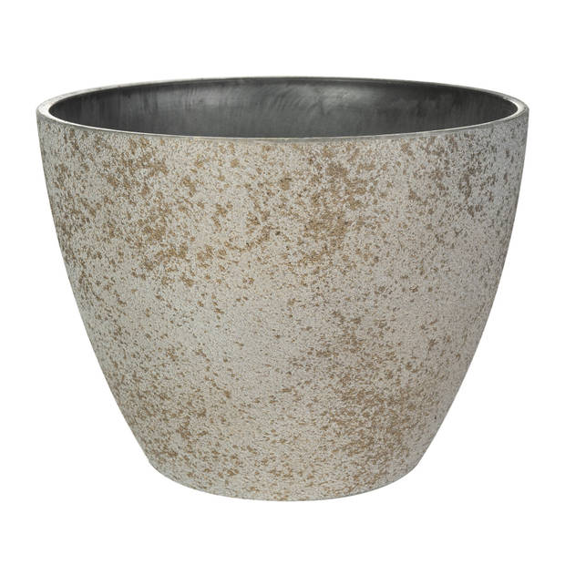 Ter Steege Bloempot/plantenpot - buiten - beige/goud - D13/H12 cm - kunststof/steenmix - Plantenpotten