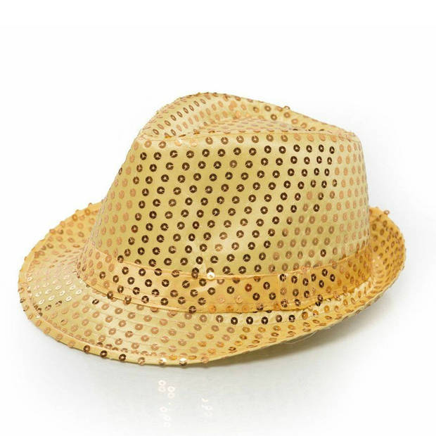 Party carnaval verkleed hoedje en feestbril goud metallic - Verkleedhoofddeksels