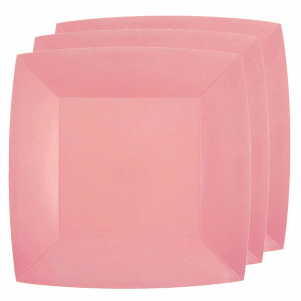 30x Stuks feest ontbijt/gebak bordjes papier/karton vierkant - roze - 18cm - Feestbordjes