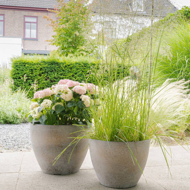 Ter Steege Bloempot/plantenpot - buiten - beige/goud - D19/H15 cm - kunststof/steenmix - Plantenpotten