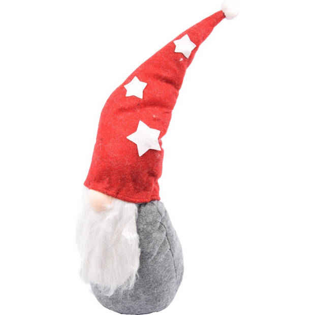 Schattige Kerstman Gnoom Pluche Pop - Rood, Grijs, Wit - 71cm Hoog - Kerst Kabouter Decoratie