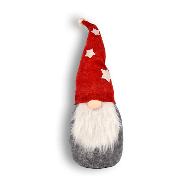 Schattige Kerstman Gnoom Pluche Pop - Rood, Grijs, Wit - 71cm Hoog - Kerst Kabouter Decoratie