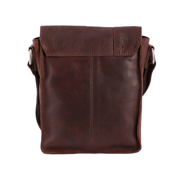 Landley Leren Schoudertasje met sluitflap - Dames en Heren - Antique Vintage Pull-up Leer - Donker Cognac / Bruin