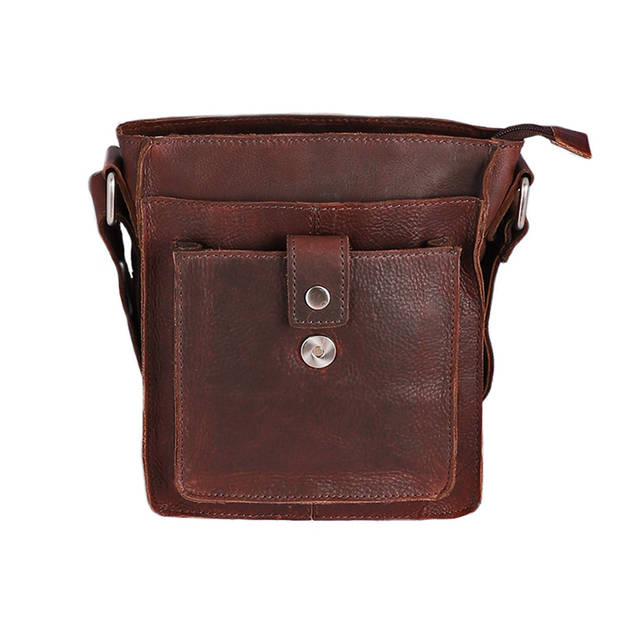 Landley Leren Schoudertasje met sluitflap - Dames en Heren - Antique Vintage Pull-up Leer - Donker Cognac / Bruin