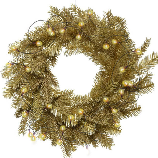Kerstkrans goud glitter 50 cm incl. verlichting warm wit 4m - Kerstkransen