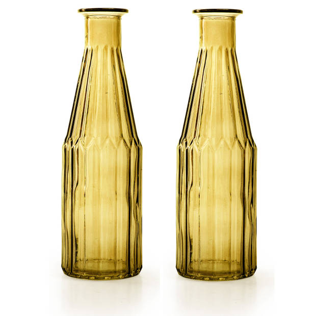 odeco - Bloemenvaas Marseille - 2x - Fles model - glas - geel - H25 x D7 cm - Vazen