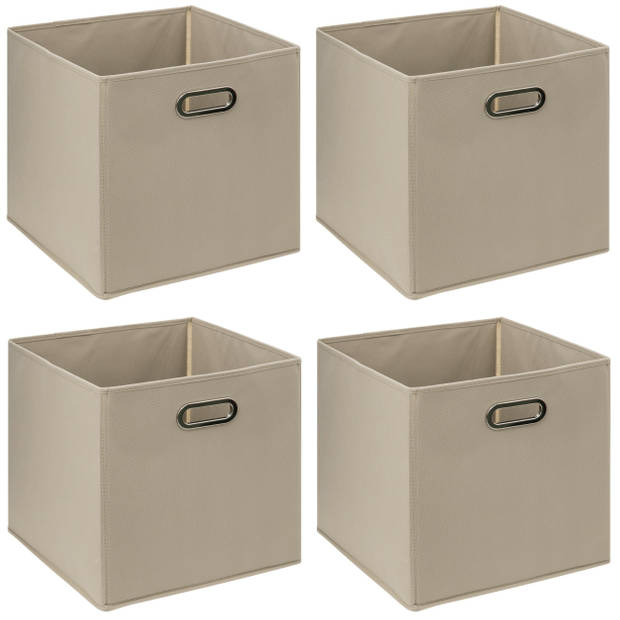 5Five Opbergmand - 4x - 29 liter - taupe - linnen - 31 x 31 x 31 cm - Opbergmanden