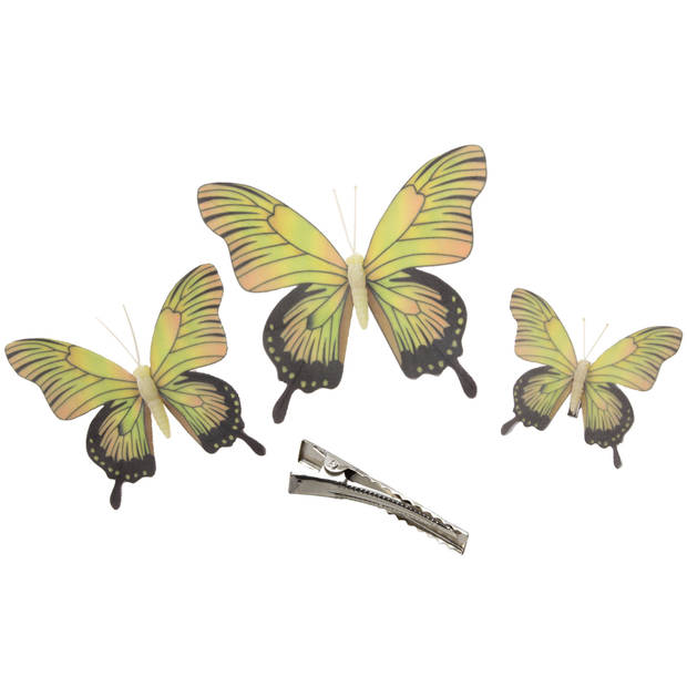 Othmar Decorations Decoratie vlinders op clip 12x stuks - geel/roze - 12/16/20 cm - Hobbydecoratieobject