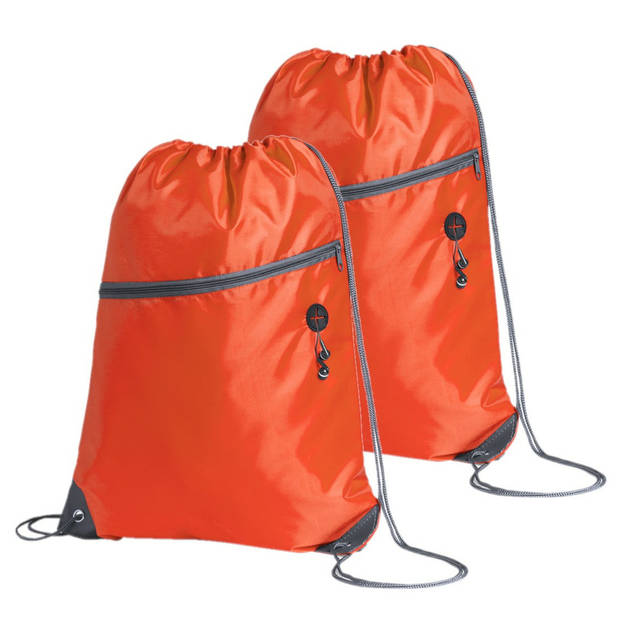 Sport gymtas/rugtas - 2x - oranje - 34 x 44 cm - polyester - met rijgkoord - Gymtasje - zwemtasje