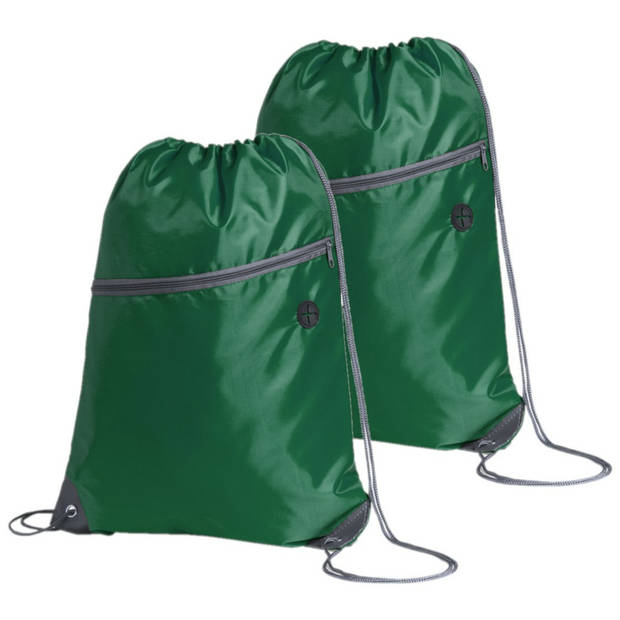 Sport gymtas/rugtas - 2x - groen - 34 x 44 cm - polyester - met rijgkoord - Gymtasje - zwemtasje