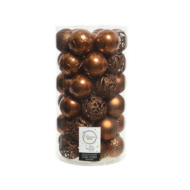 Kunststof kerstballen 37x stuks herfst bruin 6 cm - Kerstbal