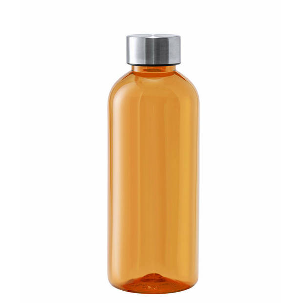 Kunststof waterfles/drinkfles/sportfles - 2x - oranje - met RVS dop - 600 ml - Drinkflessen