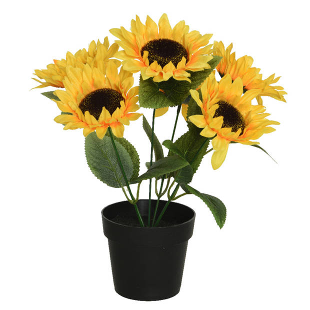 Everlands kunst zonnebloemen 28 cm - 2x stuks - Kunstplanten