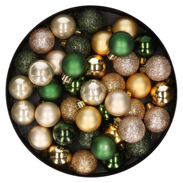 42x stuks kunststof kerstballen donkergroen, champagne en goud mix 3 cm - Kerstbal